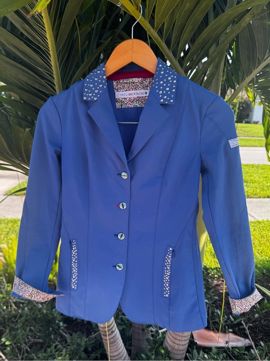 Animo Jackets & Blazers - Animo Italia Show Jacket Blue w/ Stud Embellishments & Floral Trim IT 40/US 4